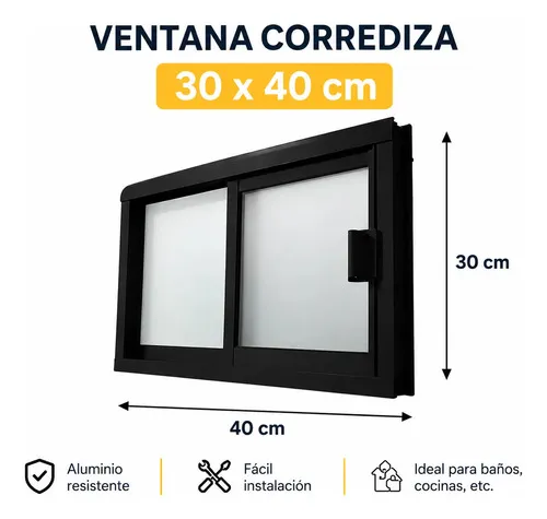 30x40negro Ventana de aluminio 30x40 cm para baño